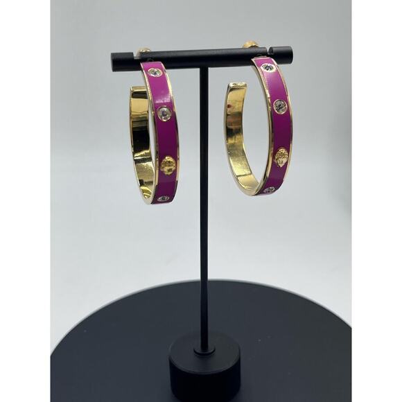 Kurt Geiger Signed Fuchsia Enamel Eagle &‎ Crystal Hoop Post Earrings - Picture 3 of 15